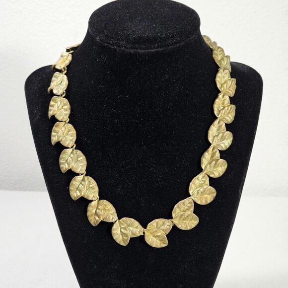 Jewelry - Vintage Double Row Leaf Necklace Gold Tone Mid-Century Designer 17"